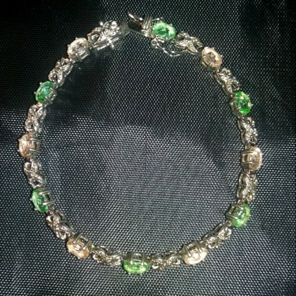 Genuine Tourmaline Bracelet & Genuine  Diamond Accents. 925 Stamped